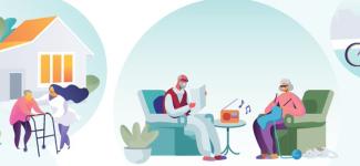 Cartoon of people doing various activities