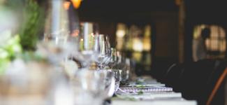 Long table with wine glasses