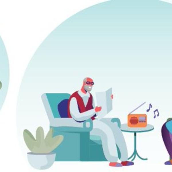 Cartoon of people doing various activities