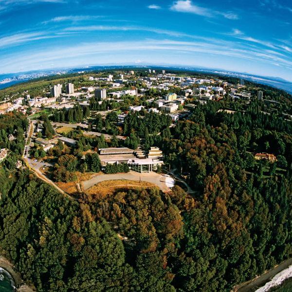 View of UBC Campus and lands with fish-eye lens