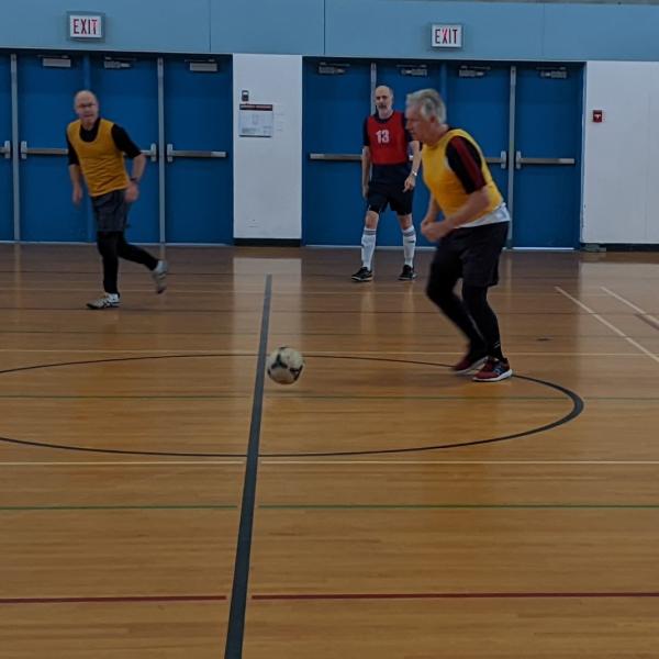 Seniors playing soccer